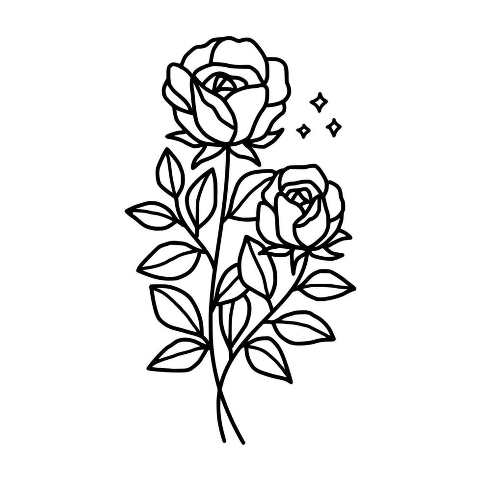 wijnoogst hand- getrokken roos bloemen en blad Afdeling vector lijn kunst illustratie