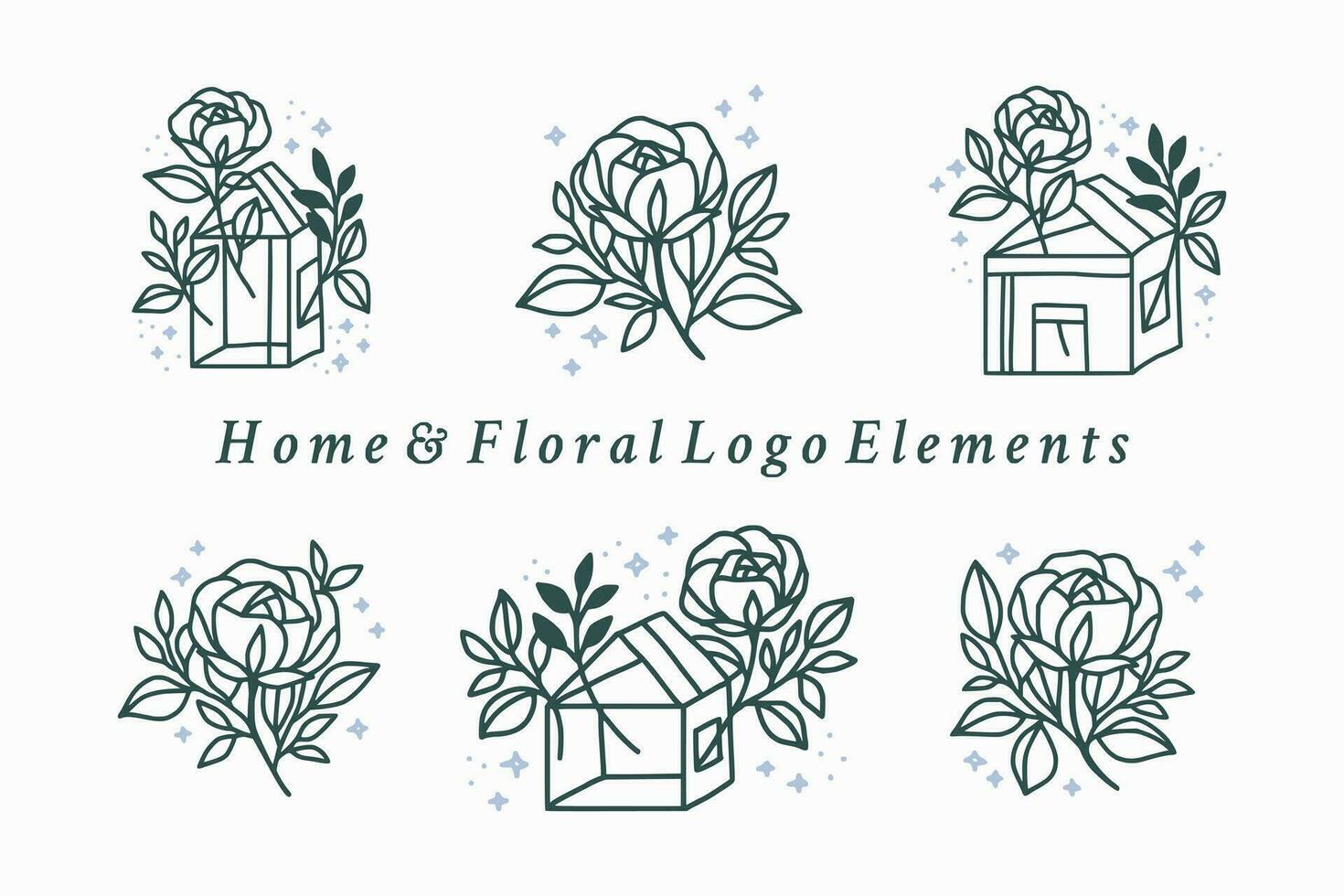 hand- getrokken wijnoogst vrouwelijk schoonheid logo element verzameling met roos, huis, bloem, blad Afdeling vector illustratie voor icoon, logo, sticker, afdrukbare