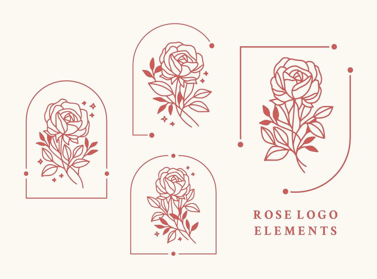 wijnoogst hand- getrokken roos bloem logo element verzameling met kader vector