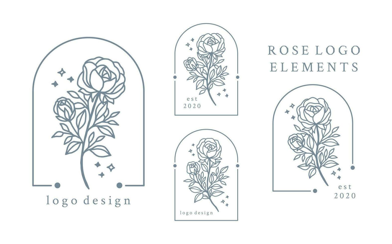 wijnoogst hand- getrokken roos bloem logo element verzameling met kader vector
