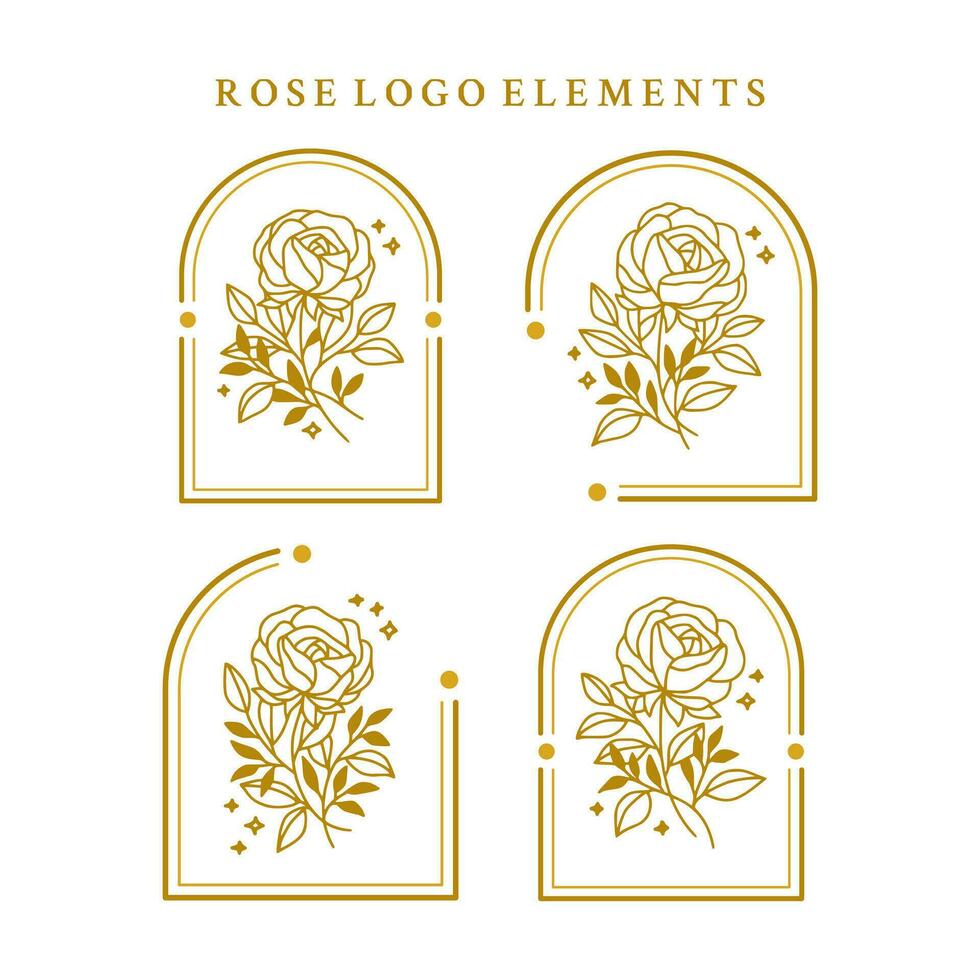 wijnoogst hand- getrokken roos bloem logo element verzameling met kader vector