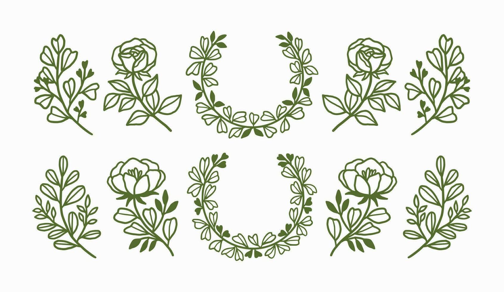 wijnoogst hand- getrokken bloem krans en logo element verzameling vector
