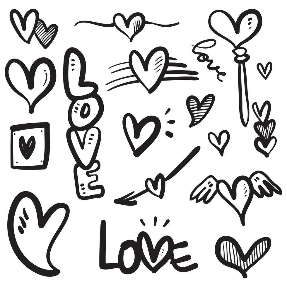 doodle harten, met de hand getekende liefde harten. vectorillustratie. vector