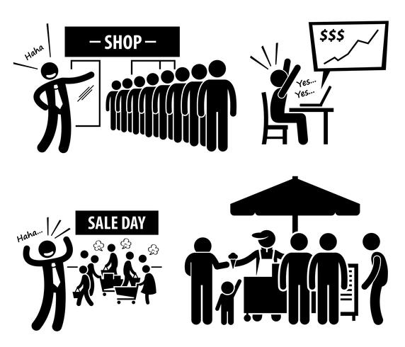 Good Business Day Stick Figure Pictogram Pictogrammen. vector