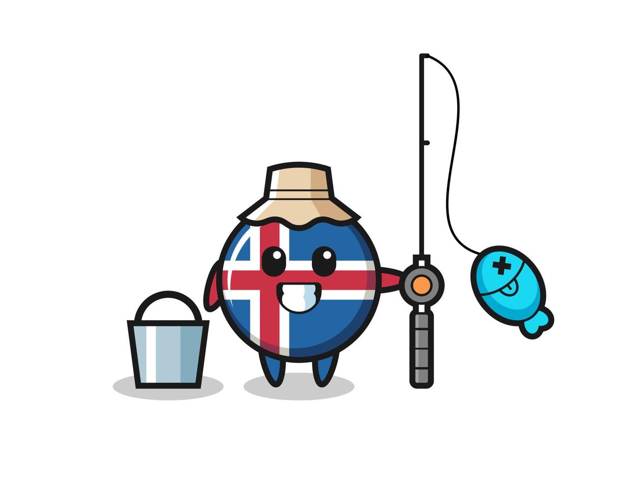 mascottekarakter van de vlag van ijsland als visser vector