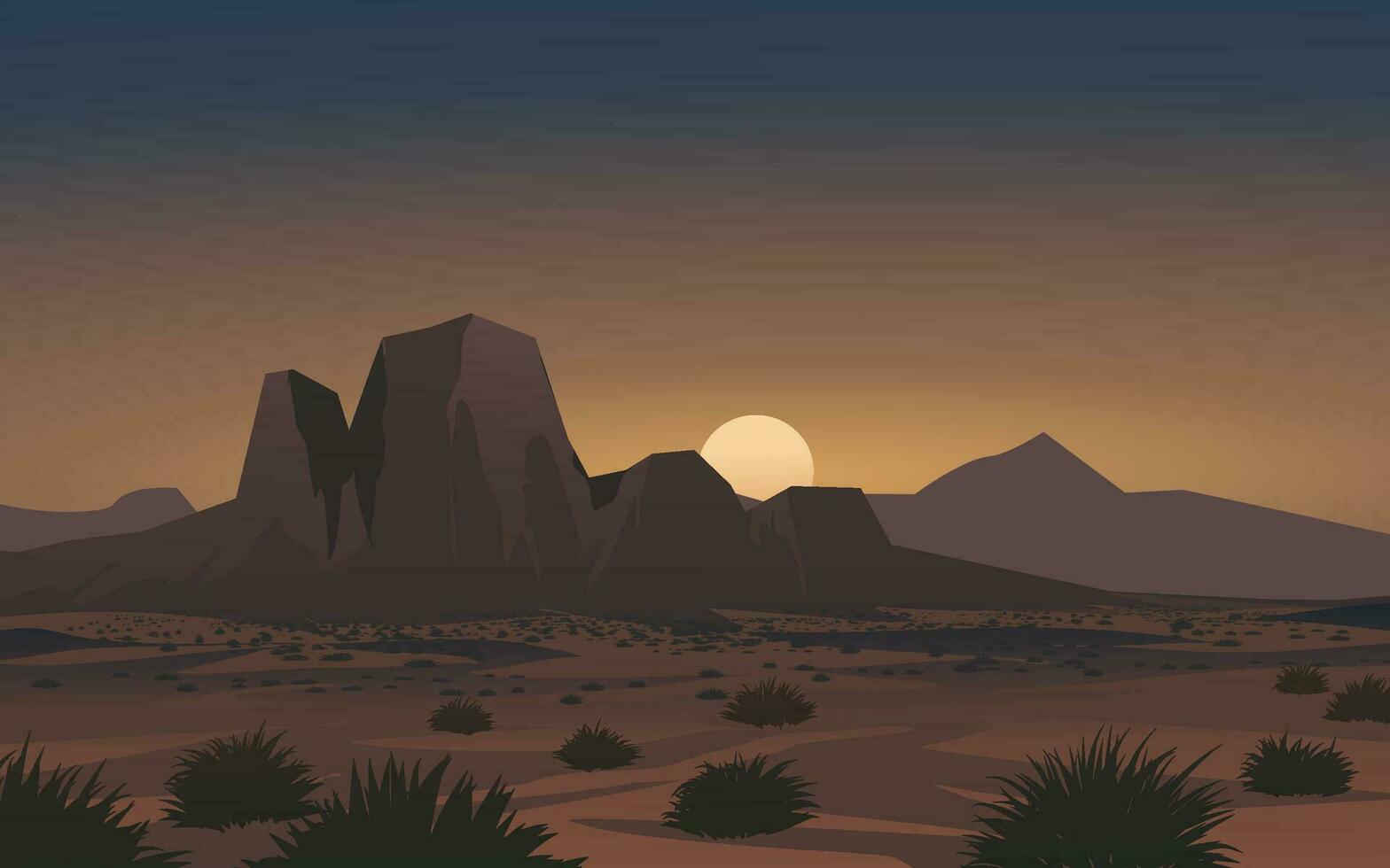 woestijn zonsondergang landschap met bergen vector
