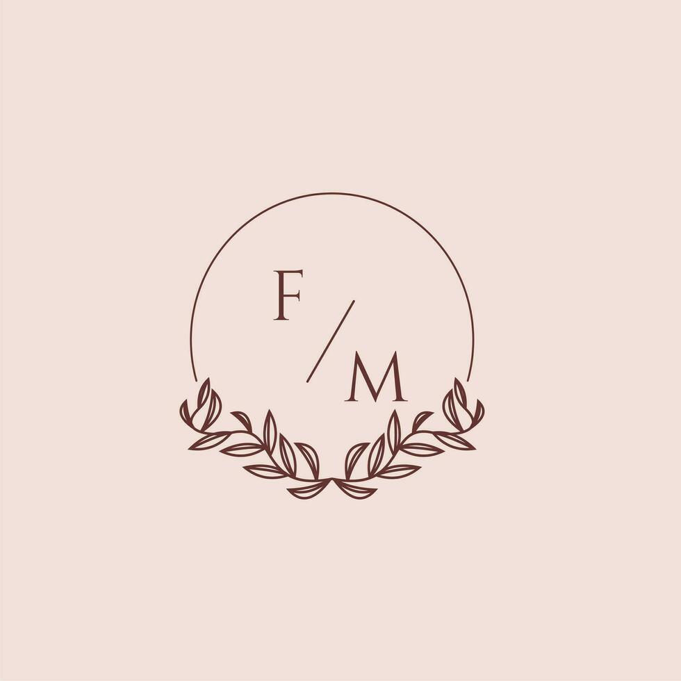 fm eerste monogram bruiloft met creatief cirkel lijn vector