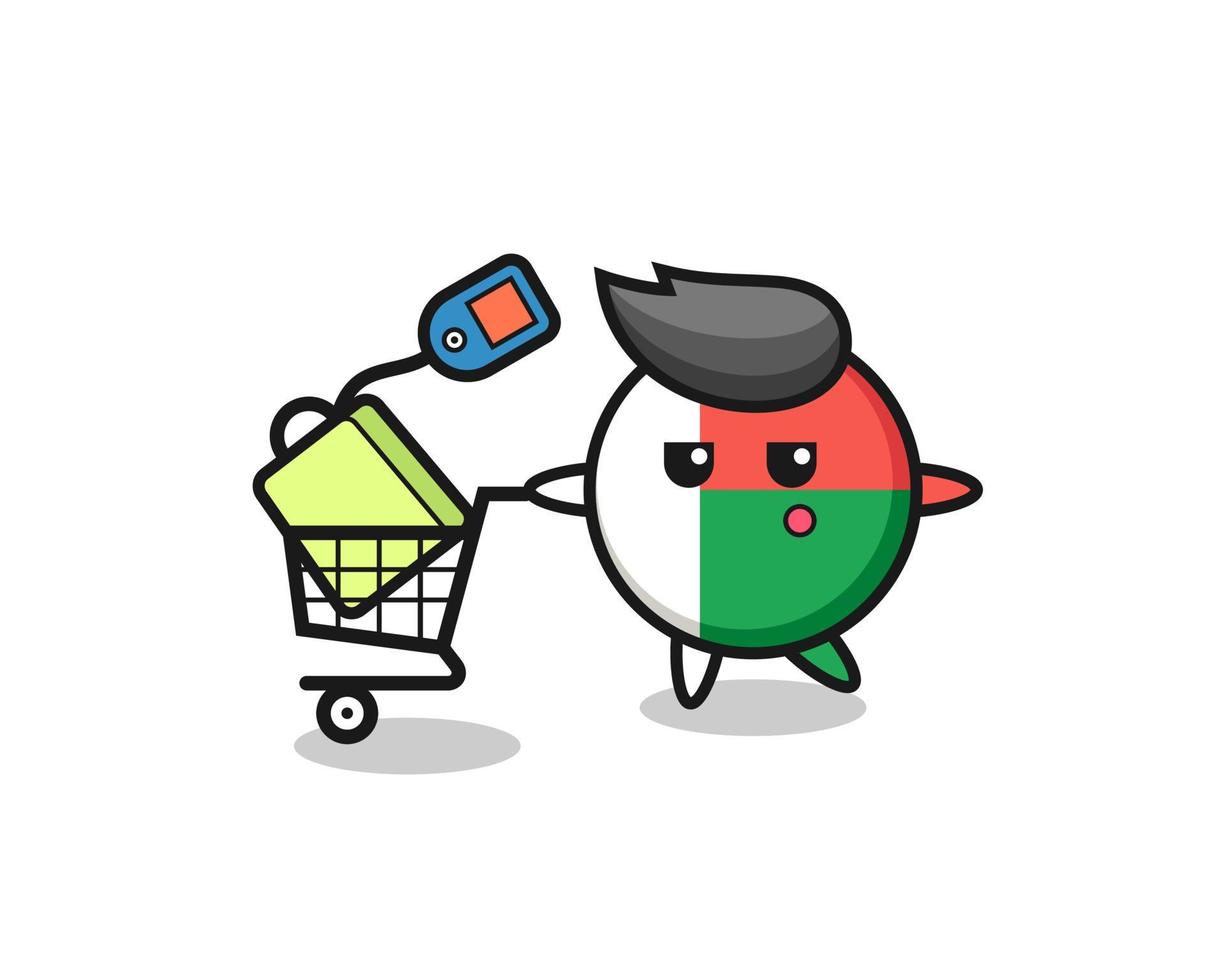 Madagaskar vlag badge illustratie cartoon met een winkelwagentje vector