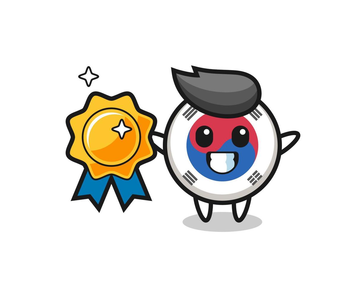 Zuid-Korea vlag mascotte illustratie met een gouden badge vector