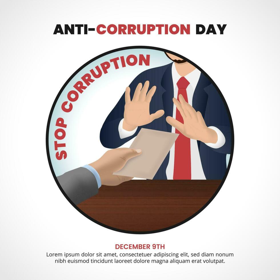 Internationale anti-corruptie dag met een persoon proberen naar afwijzen corruptie vector