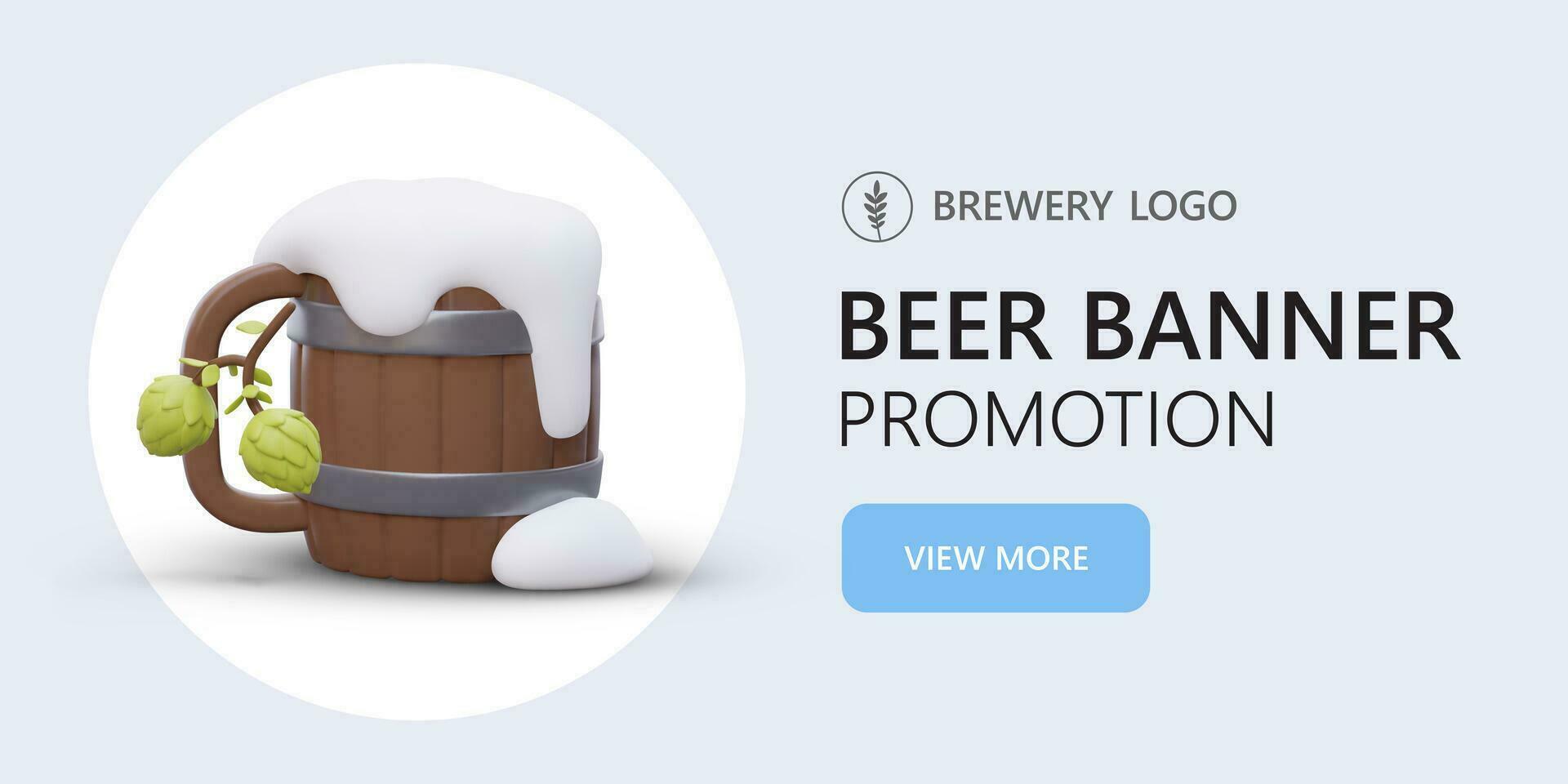 reclame horizontaal sjabloon voor droogte bier. houten 3d mok met wit schuim vector