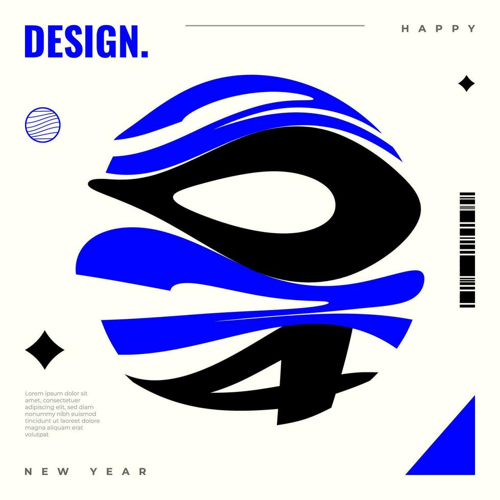 gelukkig nieuw jaar 2024 ontwerp voor poster, banier, Hoes sjabloon en kaart met golvend typografie concept. modern modieus artwork vector