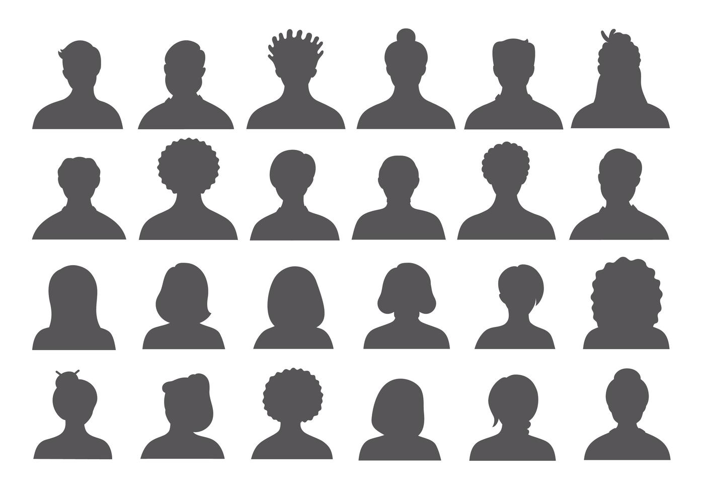 set van personen, avatars, mensen hoofden silhouetten. mensen gezichten sociale netwerk iconen collectie. vector