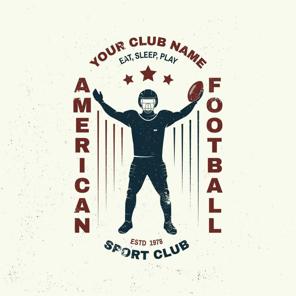 Amerikaans Amerikaans voetbal of rugby club kenteken. vector . concept voor shirt, logo, afdrukken, stempel, tee, lapje. wijnoogst typografie ontwerp met Amerikaans Amerikaans voetbal sportman speler silhouet