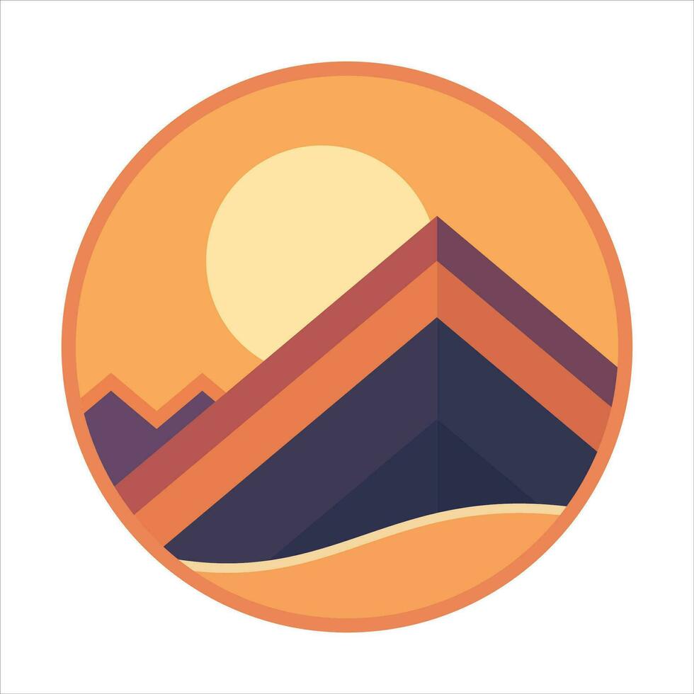 mooi toneel- natuur landschap met bergen en oranje lucht zonsondergang vlak vector illustratie