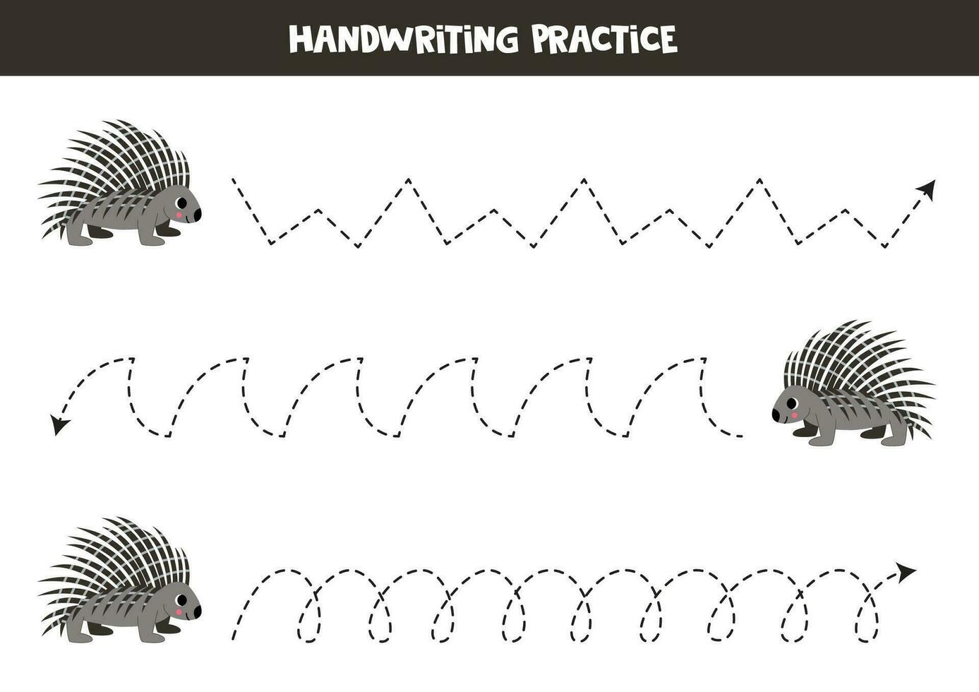 traceren lijnen voor kinderen. schattig tekenfilm stekelvarken. handschrift oefening. vector