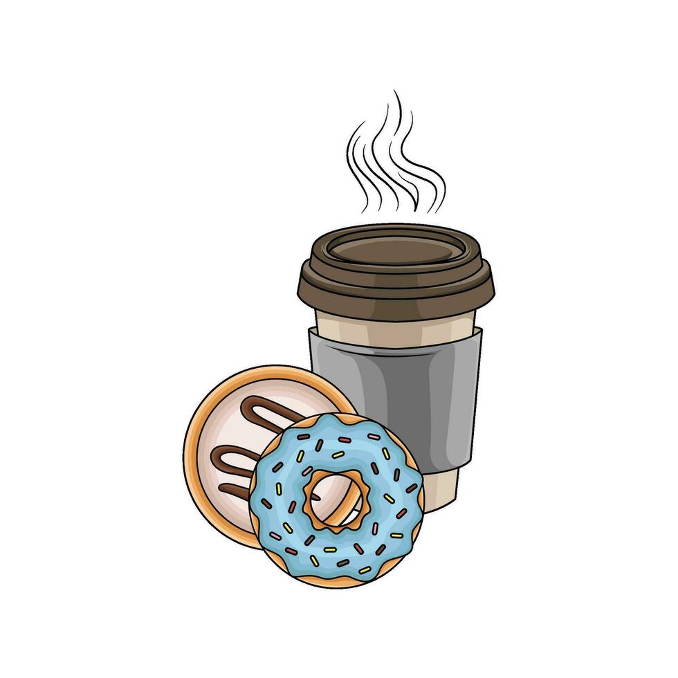 zoet donut met kop koffie drinken illustratie vector