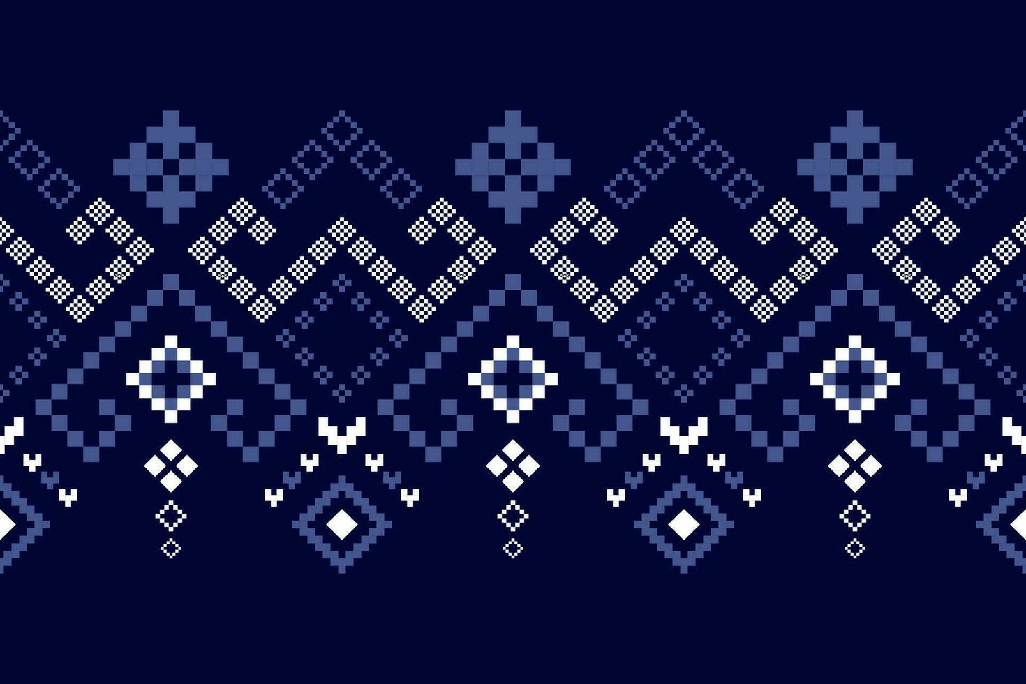 indigo marine blauw meetkundig traditioneel etnisch patroon ikat naadloos patroon grens abstract ontwerp voor kleding stof afdrukken kleding jurk tapijt gordijnen en sarong aztec Afrikaanse Indisch Indonesisch vector