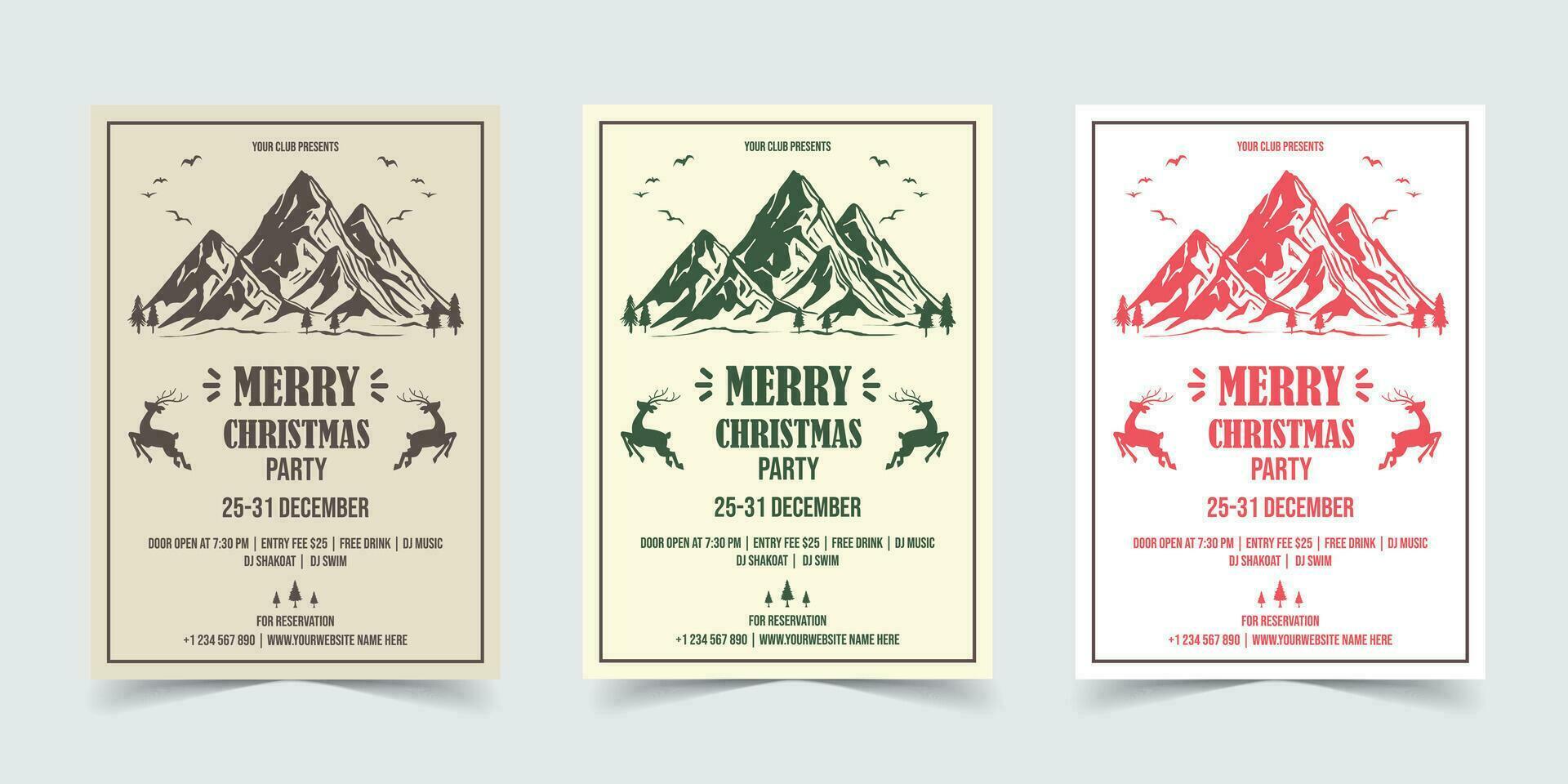 vrolijk Kerstmis partij folder sjabloon poster ontwerp, vakantie dekt. Kerstmis Sjablonen met typografie en veelkleurig in modern minimalistische stijl voor web, sociaal media en afdrukken ontwerp vector