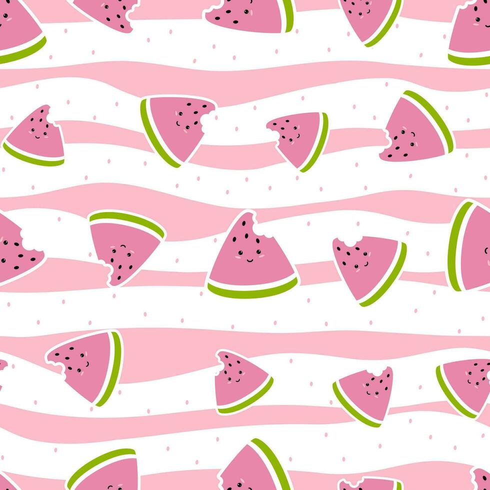 naadloos patroon van schattig kawaii stijl watermeloen Aan gestript achtergrond vector