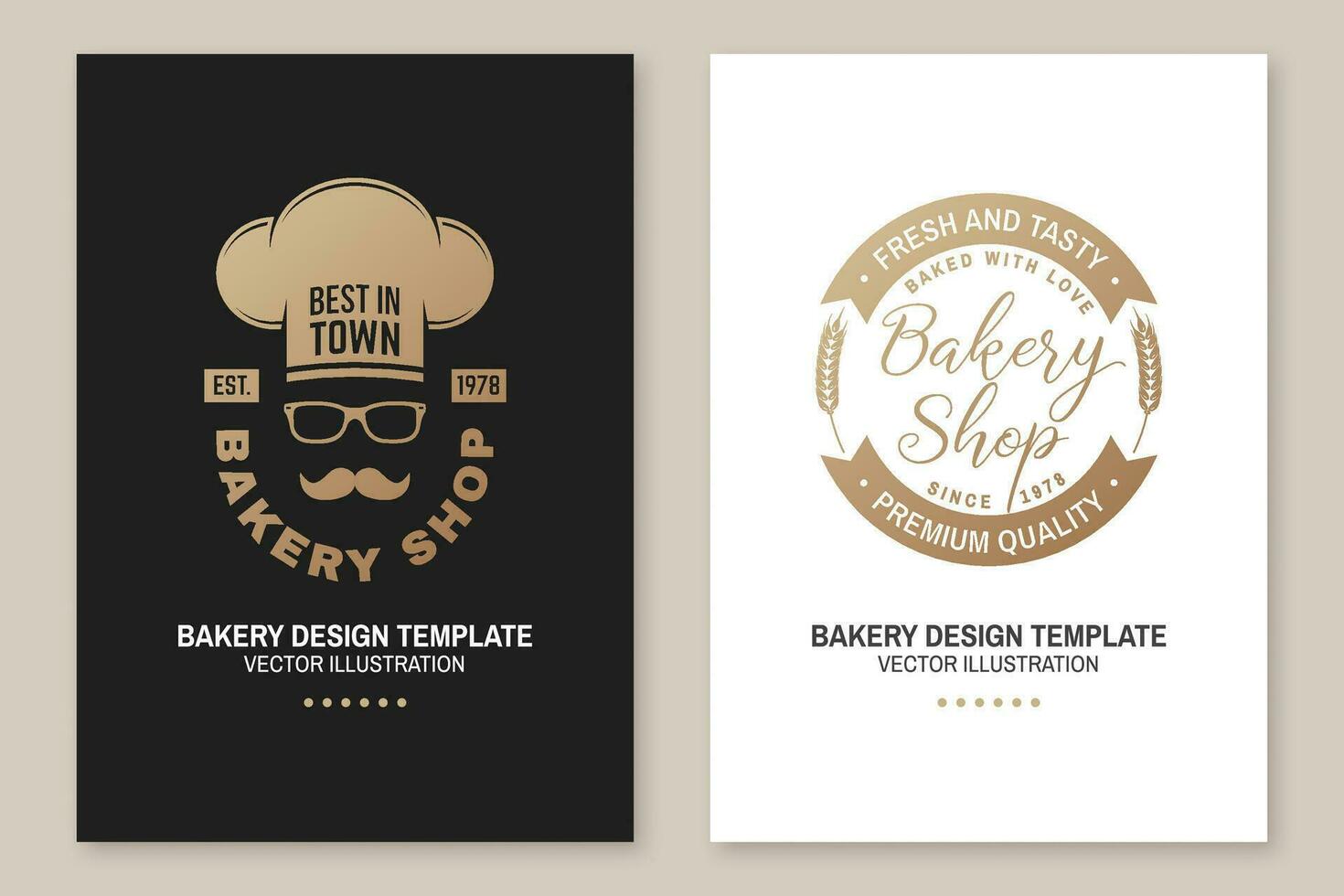 reeks van bakkerij winkel kenteken. vector. concept voor poster, folder, bakkerij sjabloon. ontwerp met chef hoed , rollend pin, deeg, tarwe oren silhouet. voor lijsten, verpakking vector