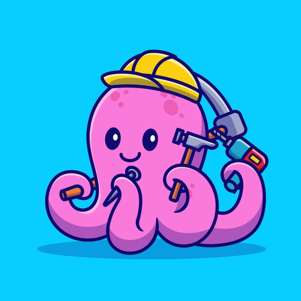 schattig Octopus klusjesman tekenfilm vector icoon illustratie. dier bedrijf icoon concept geïsoleerd premie vector. vlak tekenfilm stijl