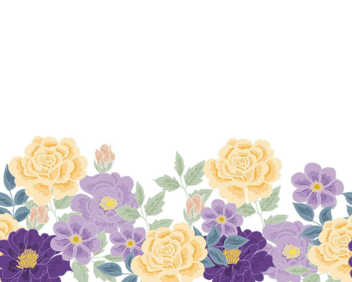hand- getrokken Purper en geel roos bloem naadloos achtergrond vector