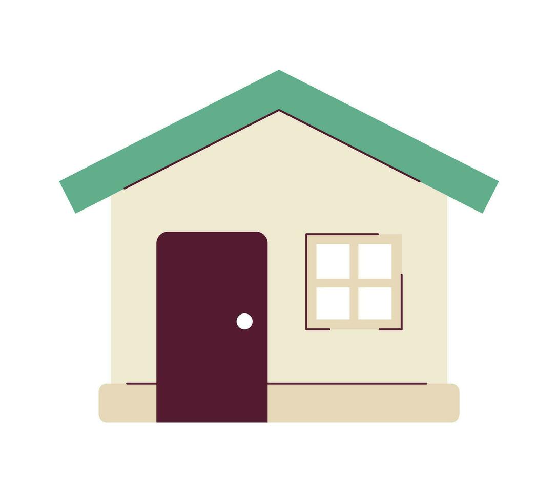 een verdieping huis 2d tekenfilm voorwerp. bungalow stijl huis geïsoleerd vector item wit achtergrond. huisje klein eigendom. echt landgoed residentieel. 1 verhaal gebouw kleur vlak plek illustratie