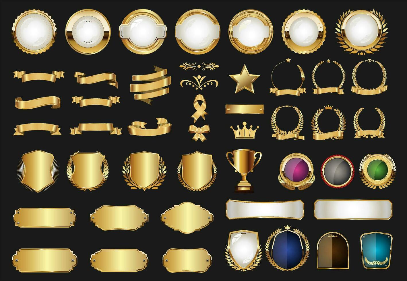 luxe badges en etiketten met laurier krans zilver en goud verzameling vector