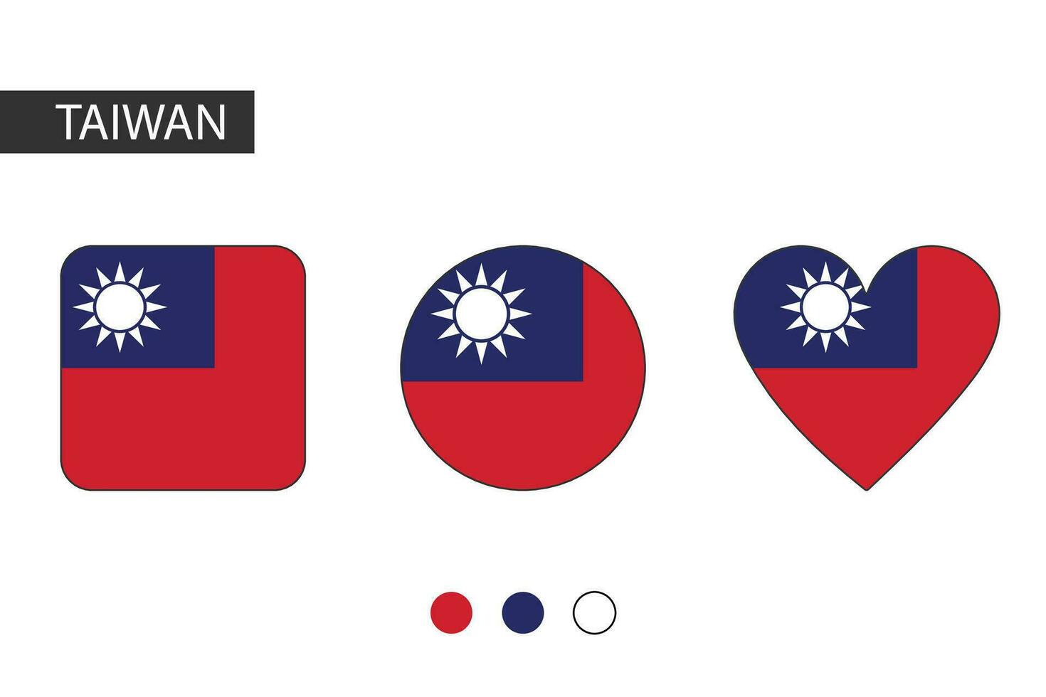 Taiwan 3 vormen vierkant, cirkel, hart met stad vlag. geïsoleerd Aan wit achtergrond. vector