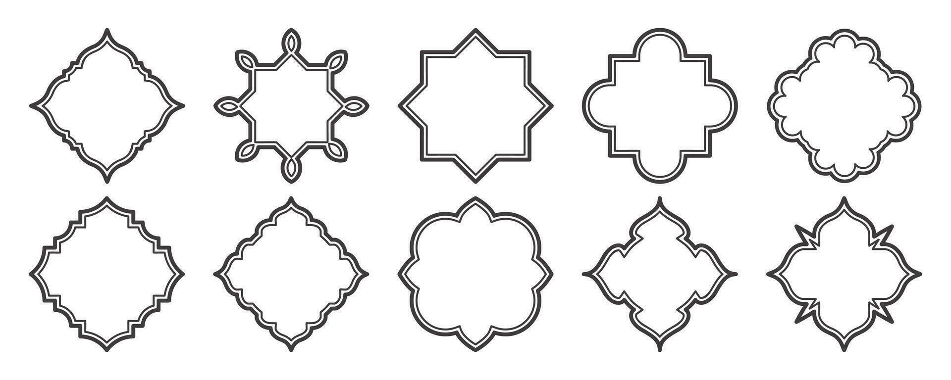 Islamitisch kader vormen set. Ramadan venster met ornament. vector oosters decoratie ontwerp. Arabisch traditioneel schets elementen en tekens.