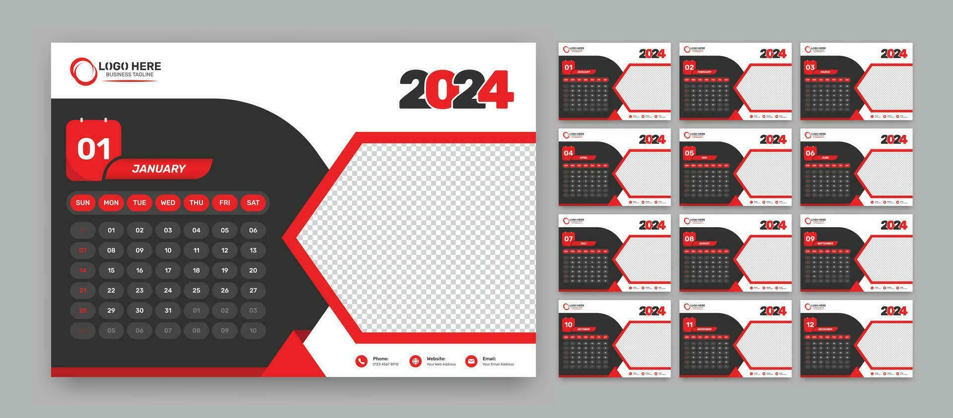 modern kantoor bureau schema lay-out voor 2024 met accuraat datum formaat en beeld tijdelijke aanduiding vector