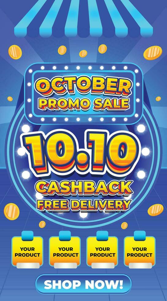 10 10 oktober evenement cashback uitverkoop vrij levering flash uitverkoop korting promo weggeven sjabloon achtergrond 2 vector