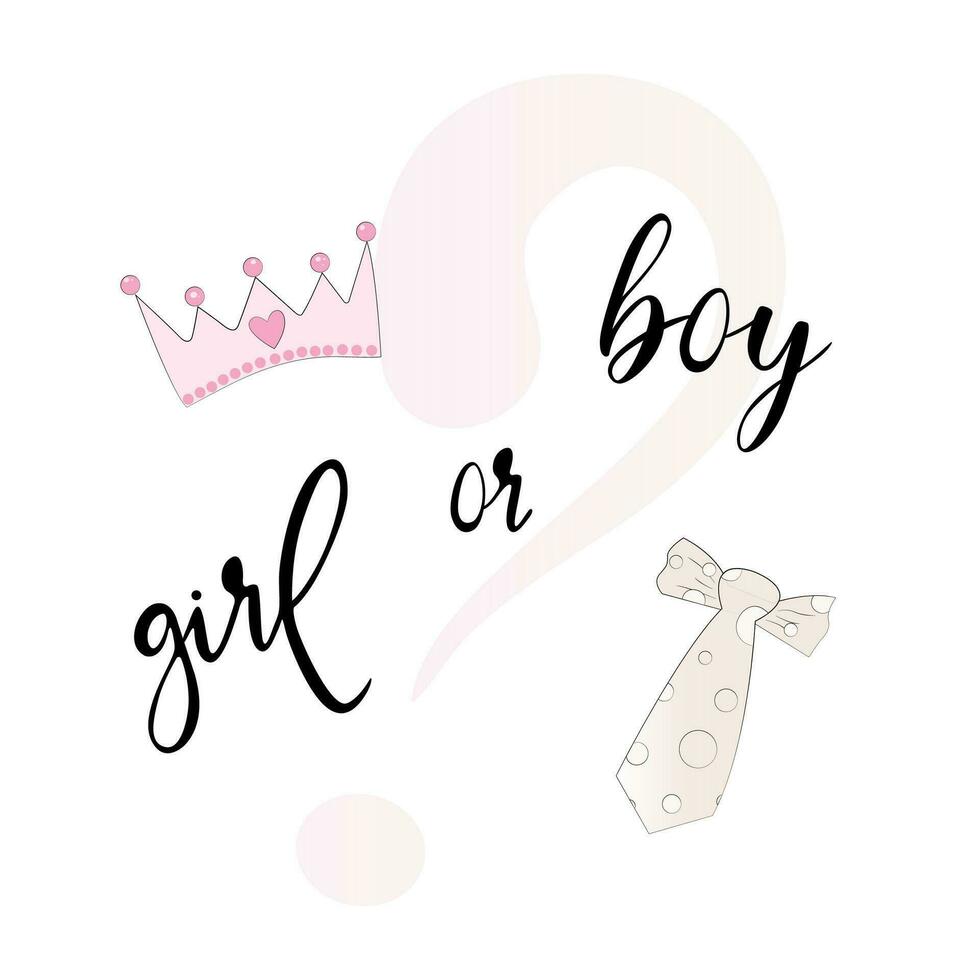 geslacht feest. opschrift jongen of meisje. kinderen kroon en binden. vector illustratie.