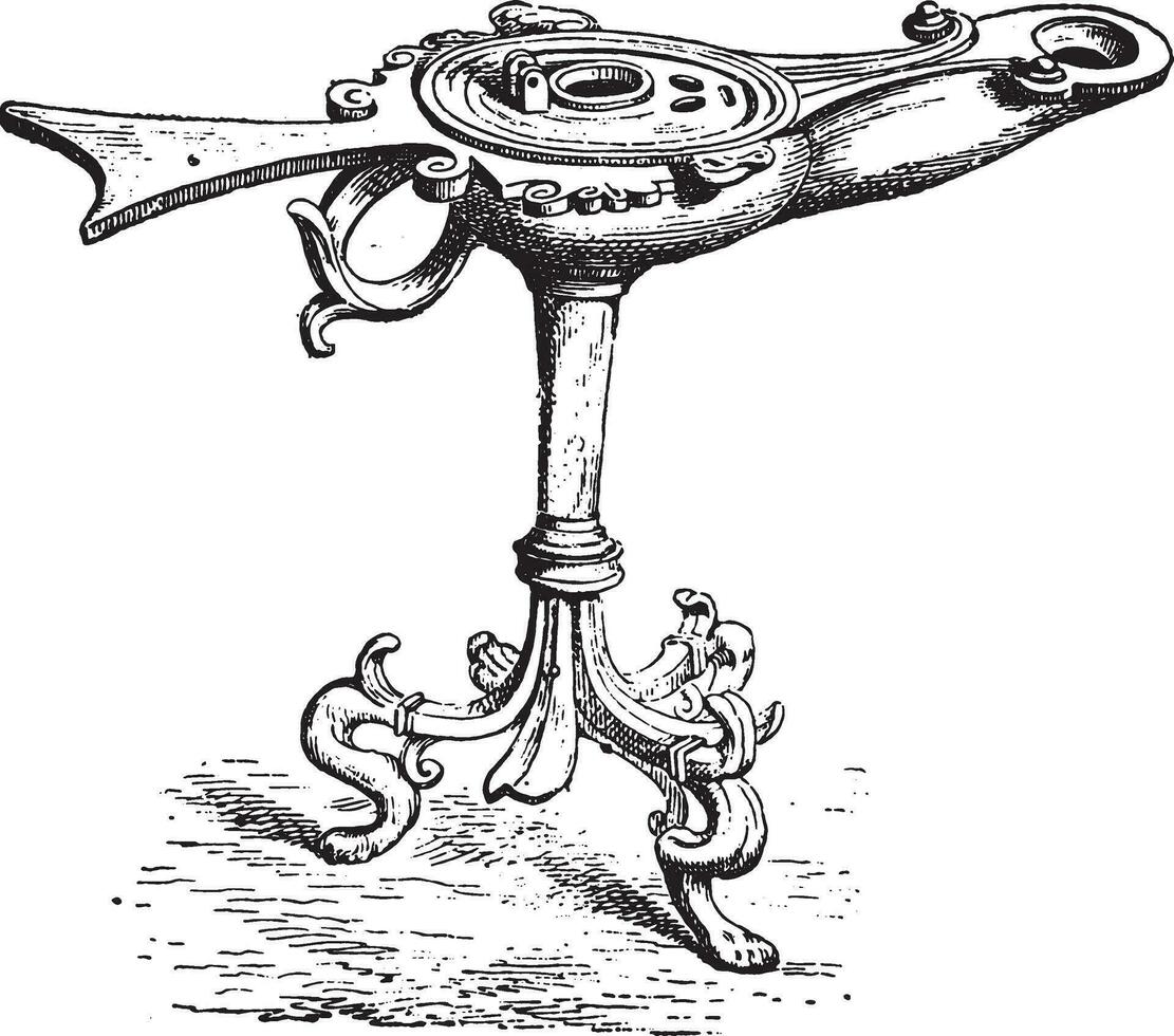 Romeins lamp, wijnoogst gravure. vector