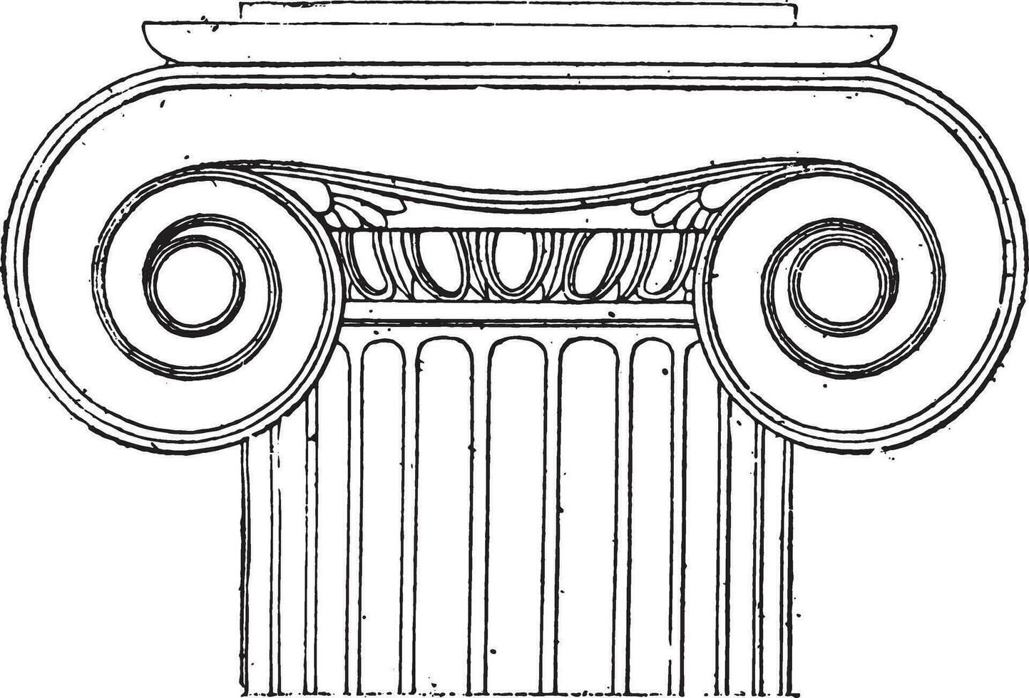 ionisch hoofdstad van de tempel van vleugelloos zege, wijnoogst gravure. vector