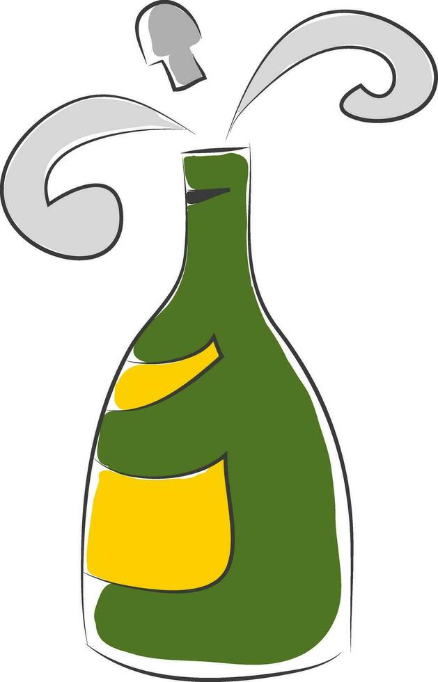 gemakkelijk vector illustratie van een groen Champagne fles met geel etiket wit achtergrond.