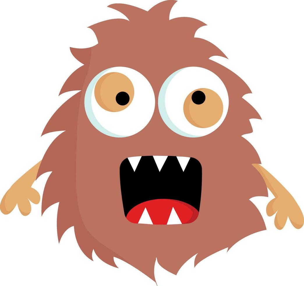 bruin gek harig monster vector illustratie Aan wit achtergrond.