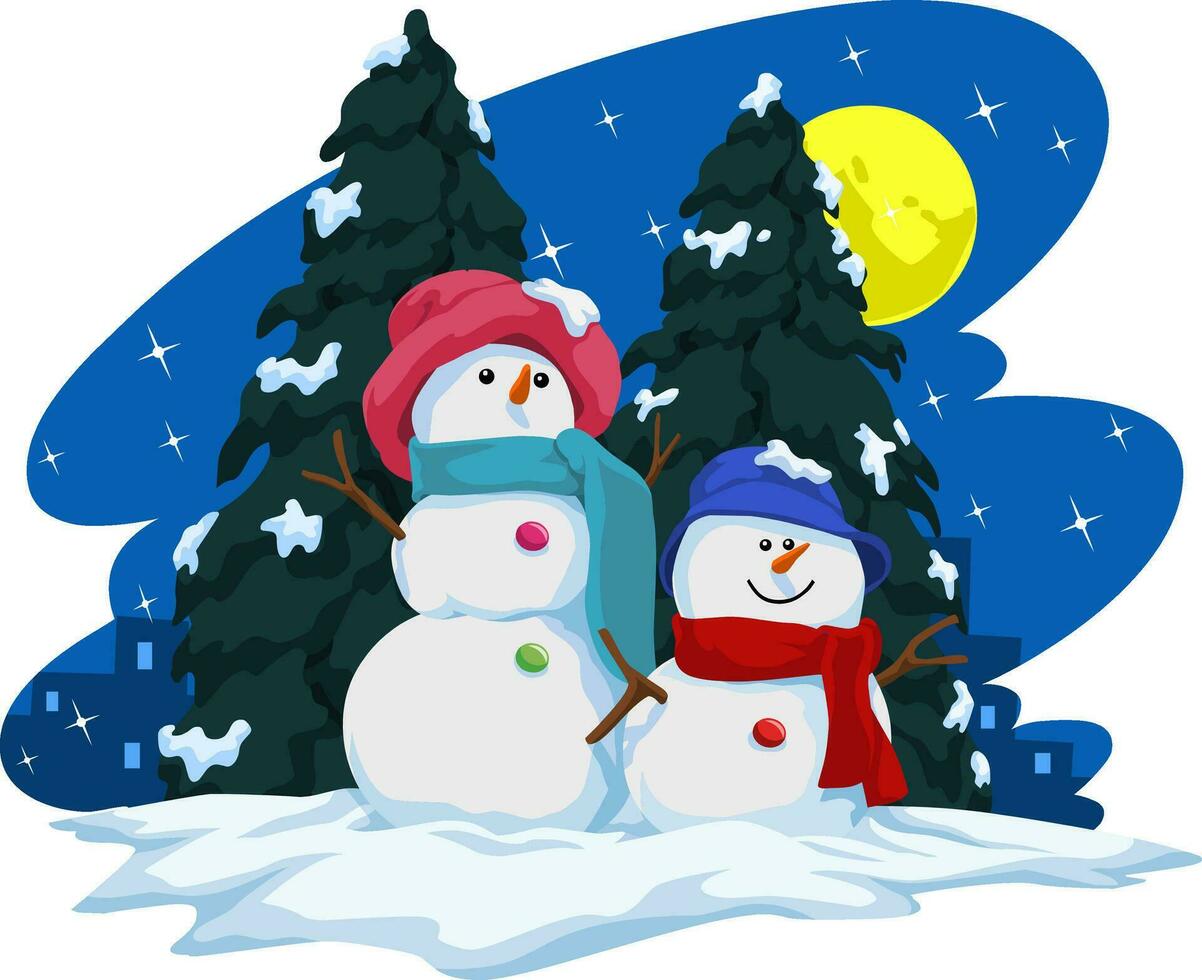 vector van twee sneeuwmannen en Kerstmis boom.