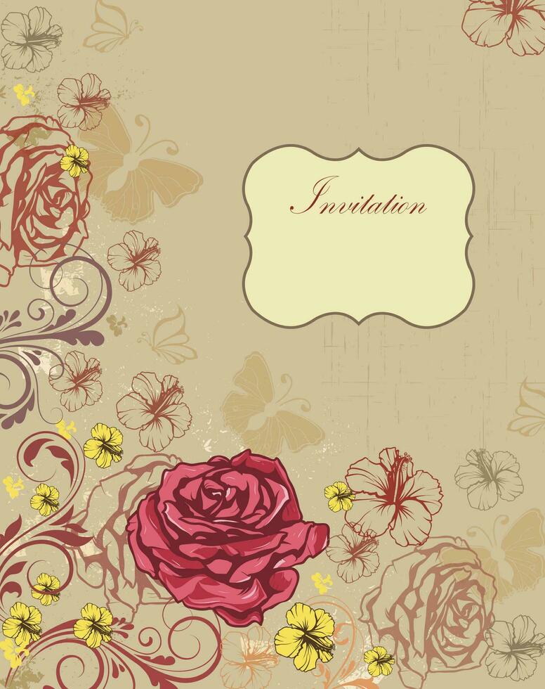 wijnoogst uitnodiging kaart met overladen elegant retro abstract bloemen ontwerp vector