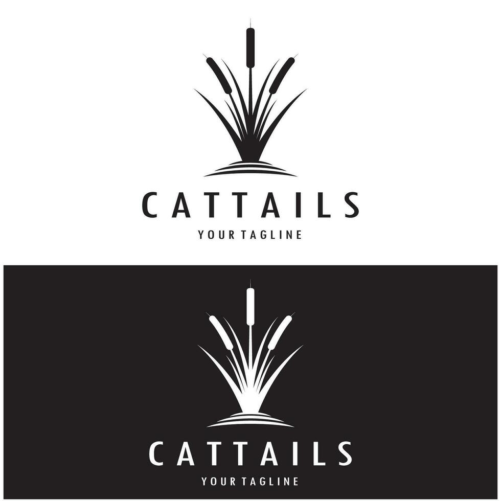 cattails of rivier- riet gras fabriek logo ontwerp, aquatisch planten, moeras, wild gras vector