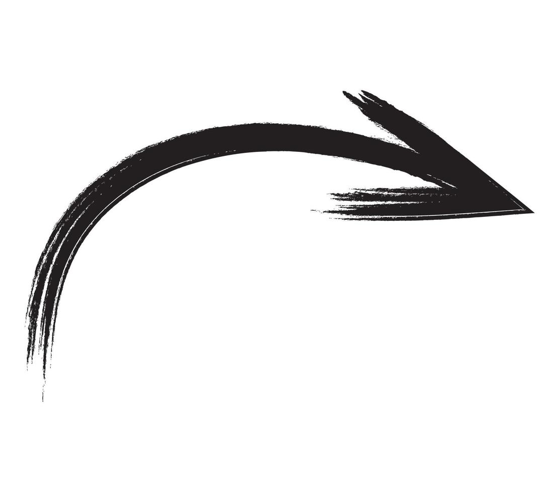 zwarte hand getrokken penseelstreek pijl geïsoleerd op wit. vectpr-illustratie vector