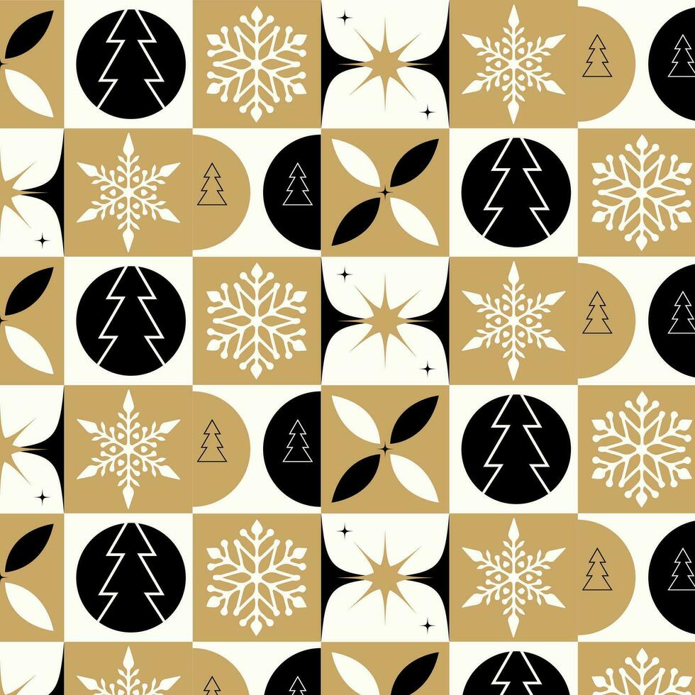 Kerstmis achtergrond met sneeuwvlokken. nieuw jaar patroon in bauhaus stijl. Kerstmis achtergrond in bauhaus stijl. vector illustratie