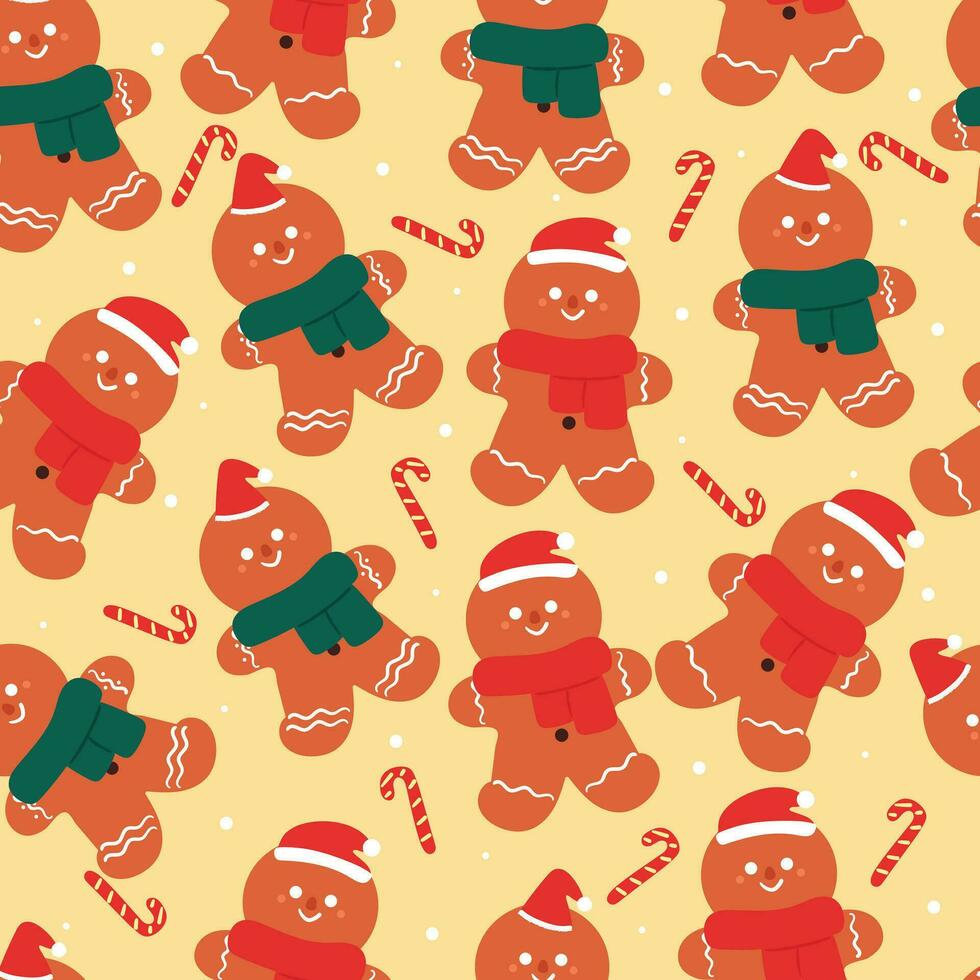 naadloos patroon tekenfilm gember brood en snoep voor kerstmis. schattig Kerstmis behang voor kaart, geschenk inpakken papier vector