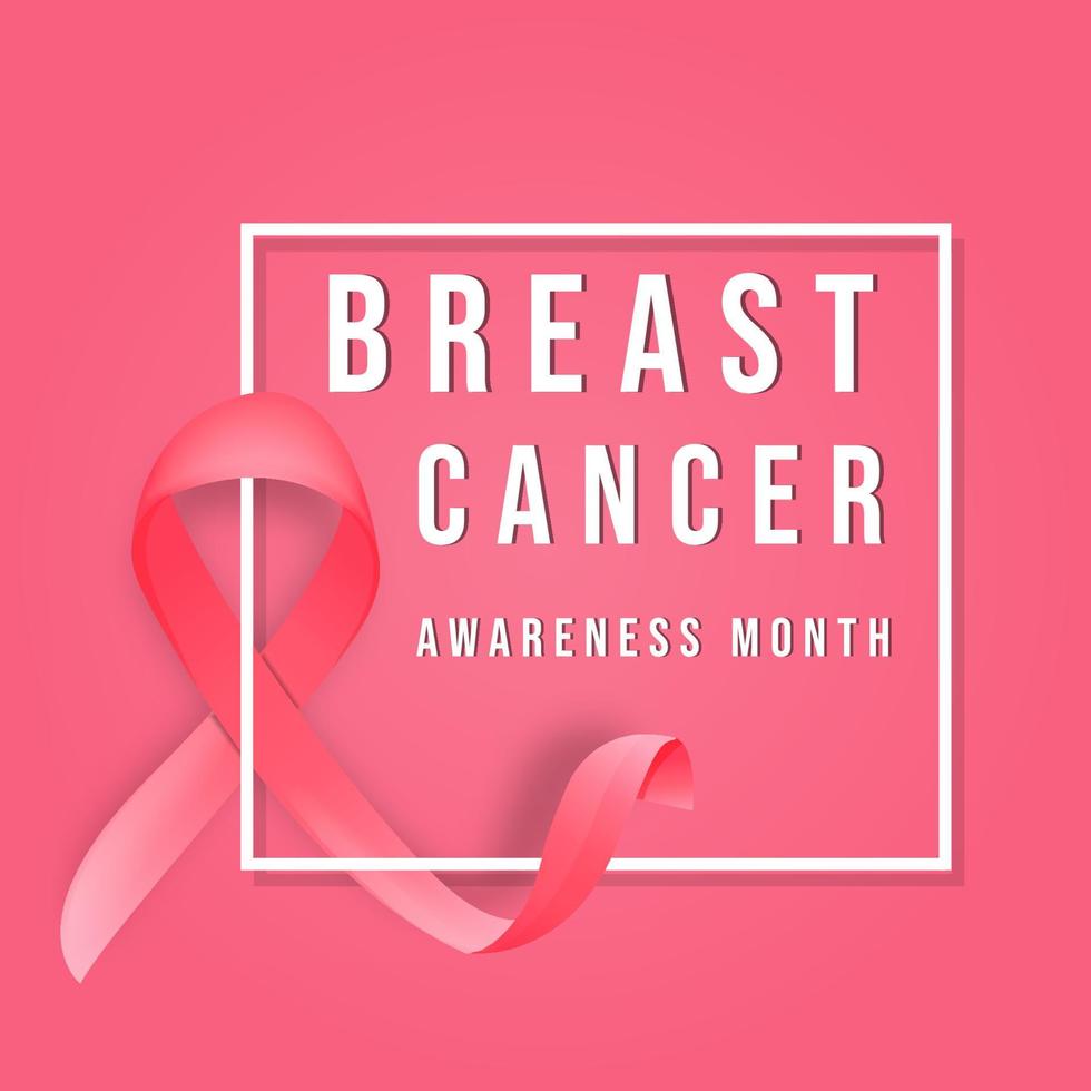 borstkanker bewustzijnsmaand met realistisch roze striklint en vierkant frame vector