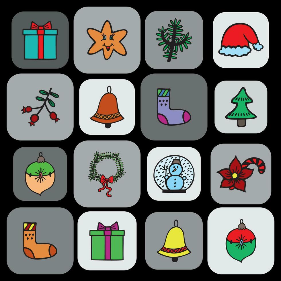 vrolijk Kerstmis modern ontwerp, vakantie geschenken, winter elementen, Kerstmis boom, Kerstmis decoraties. Kerstmis stickers patroon. vector