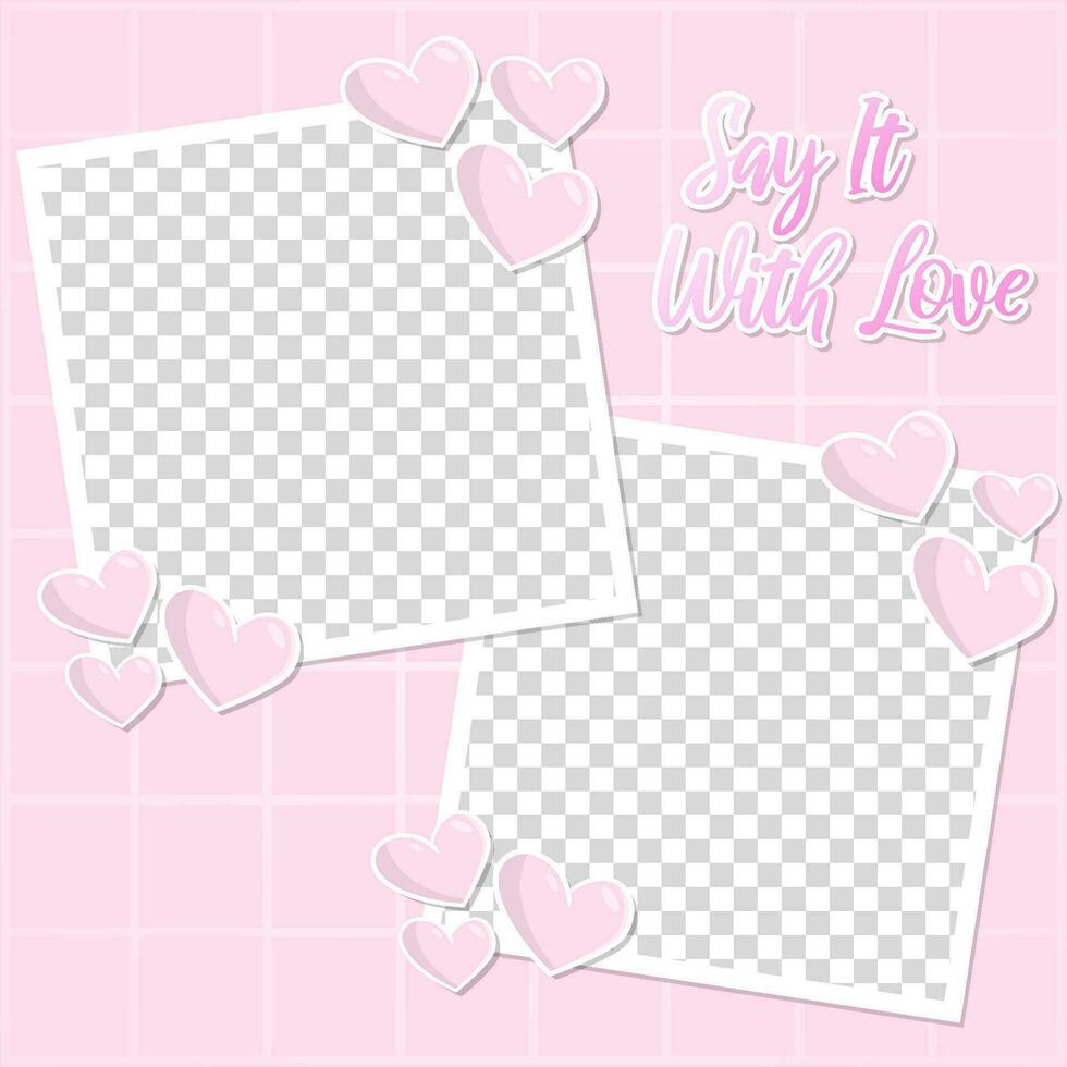 Valentijn dag blanco foto sjabloon mockup kader schattig roze liefde februari hype stijl achtergrond ontwerp vector