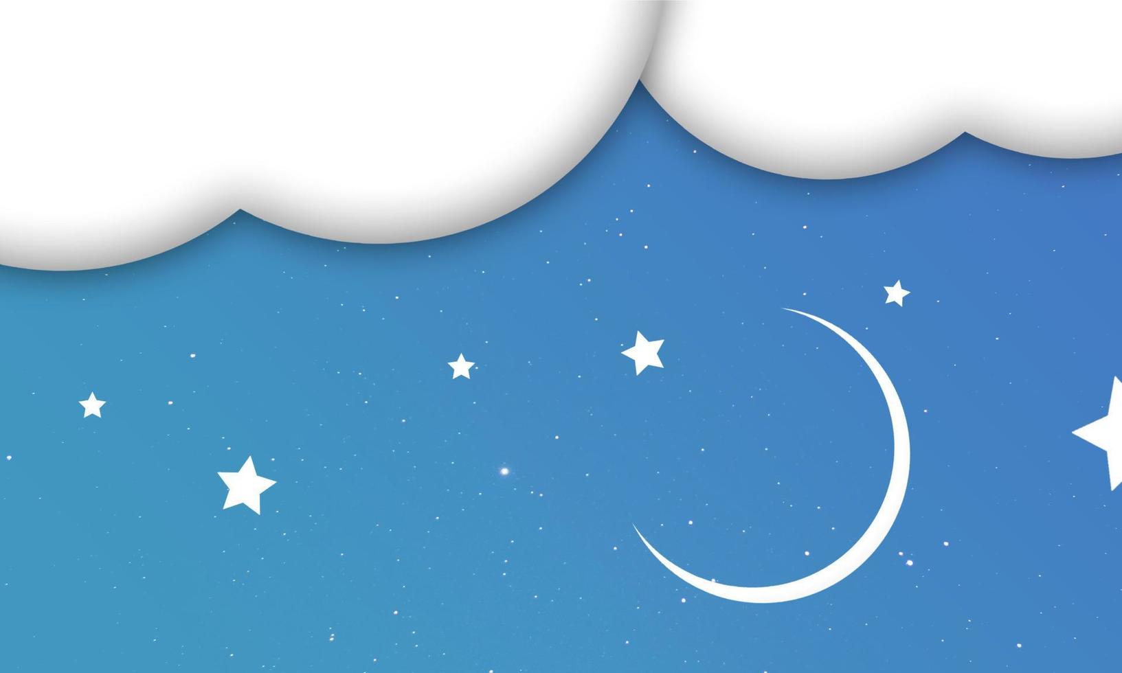 blauwe lucht met wolken en sterren, maan achtergrondillustratie vector