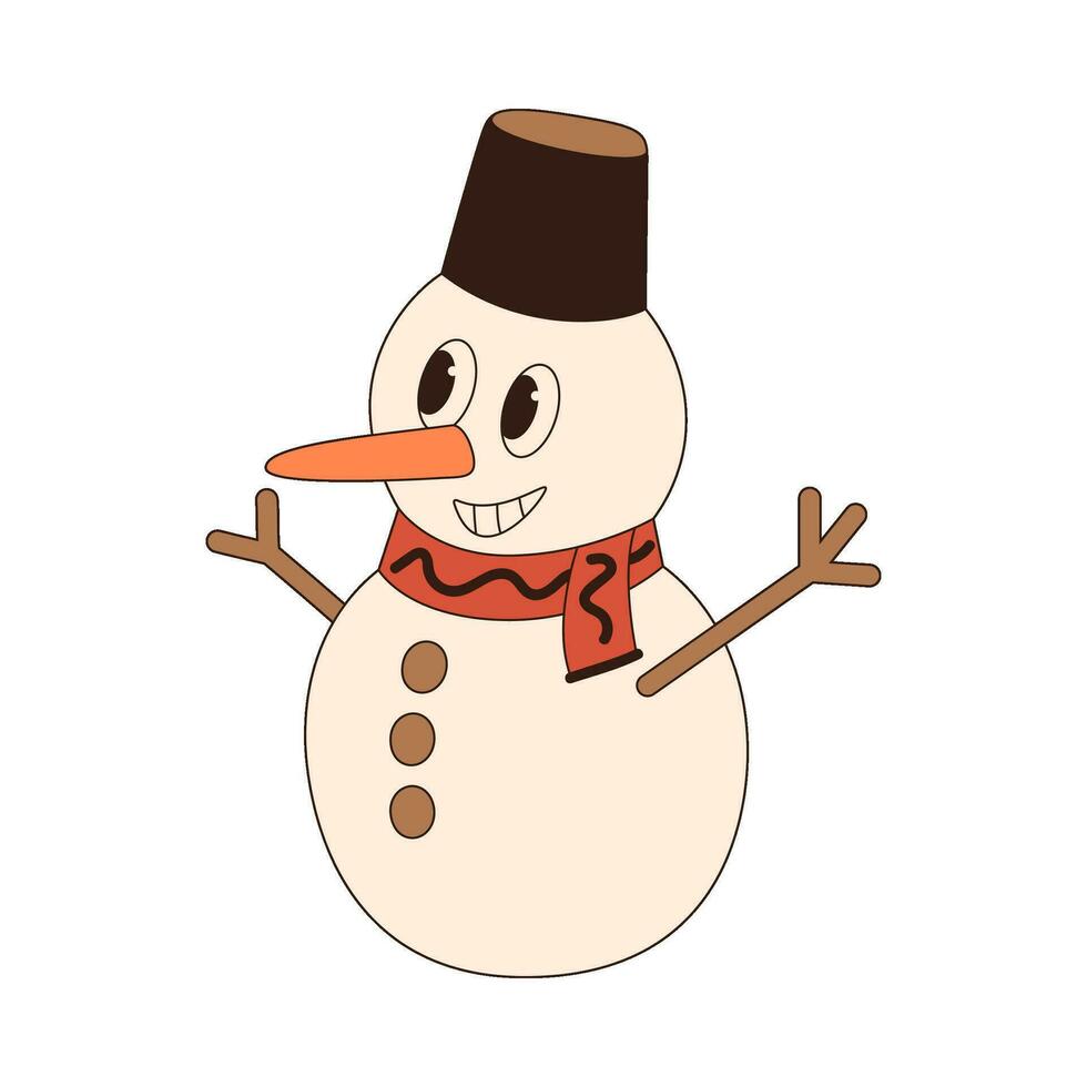 groovy retro sneeuwman. vrolijk Kerstmis retro stijl vector illustratie icoon