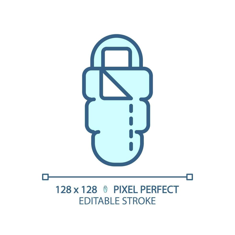 2d pixel perfect blauw slapen zak icoon, geïsoleerd vector, bewerkbare wandelen uitrusting dun lijn illustratie. vector